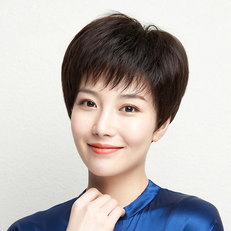 全真人发丝假发头套女短发中老年妈妈真发光头化疗全头套高档自然
