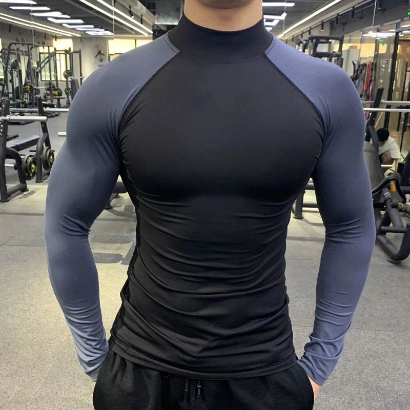 秋冬季紧身衣男健身服高领弹力速干运动上衣户外跑步压缩训练长袖