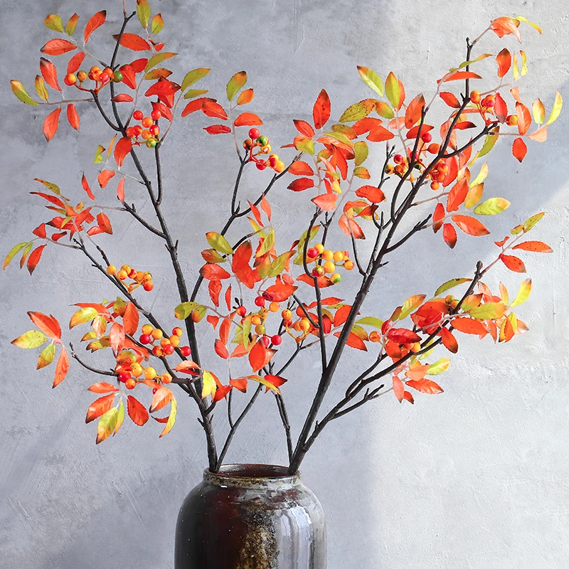 仿真果枝树枝秋色黄果实浆果装饰花束家居桌面装饰花摆件