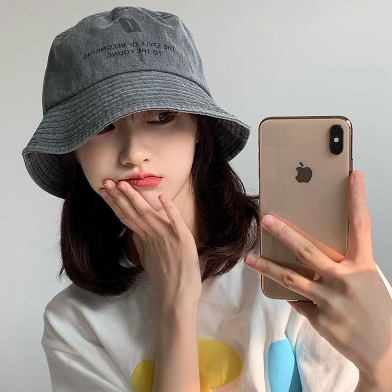 日系简约防晒街头遮脸遮阳帽水洗做旧渔夫帽子女百搭韩版夏季盆帽