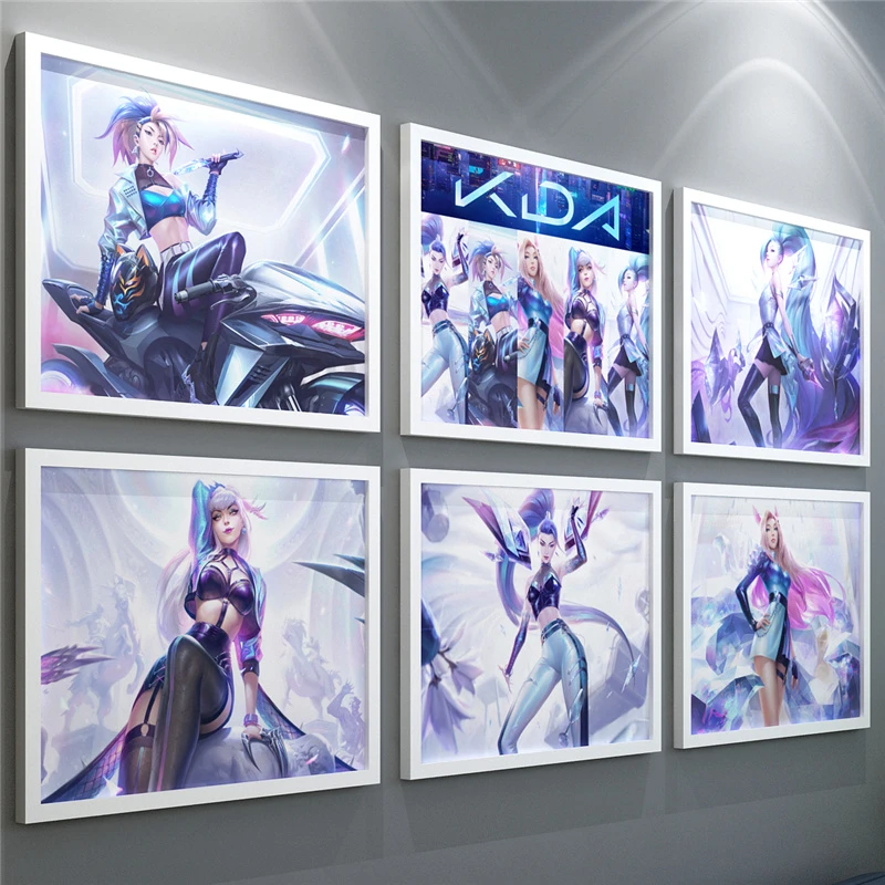 LOL英雄联盟KDA女团海报挂画 阿狸至臻伊芙琳网吧宿舍装饰画壁画
