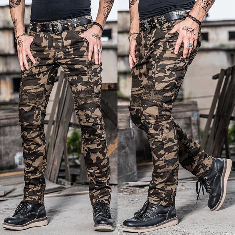 uglyBROS丑兄弟摩托车男款牛仔裤迷彩防摔机车裤四季宽松高弹男女