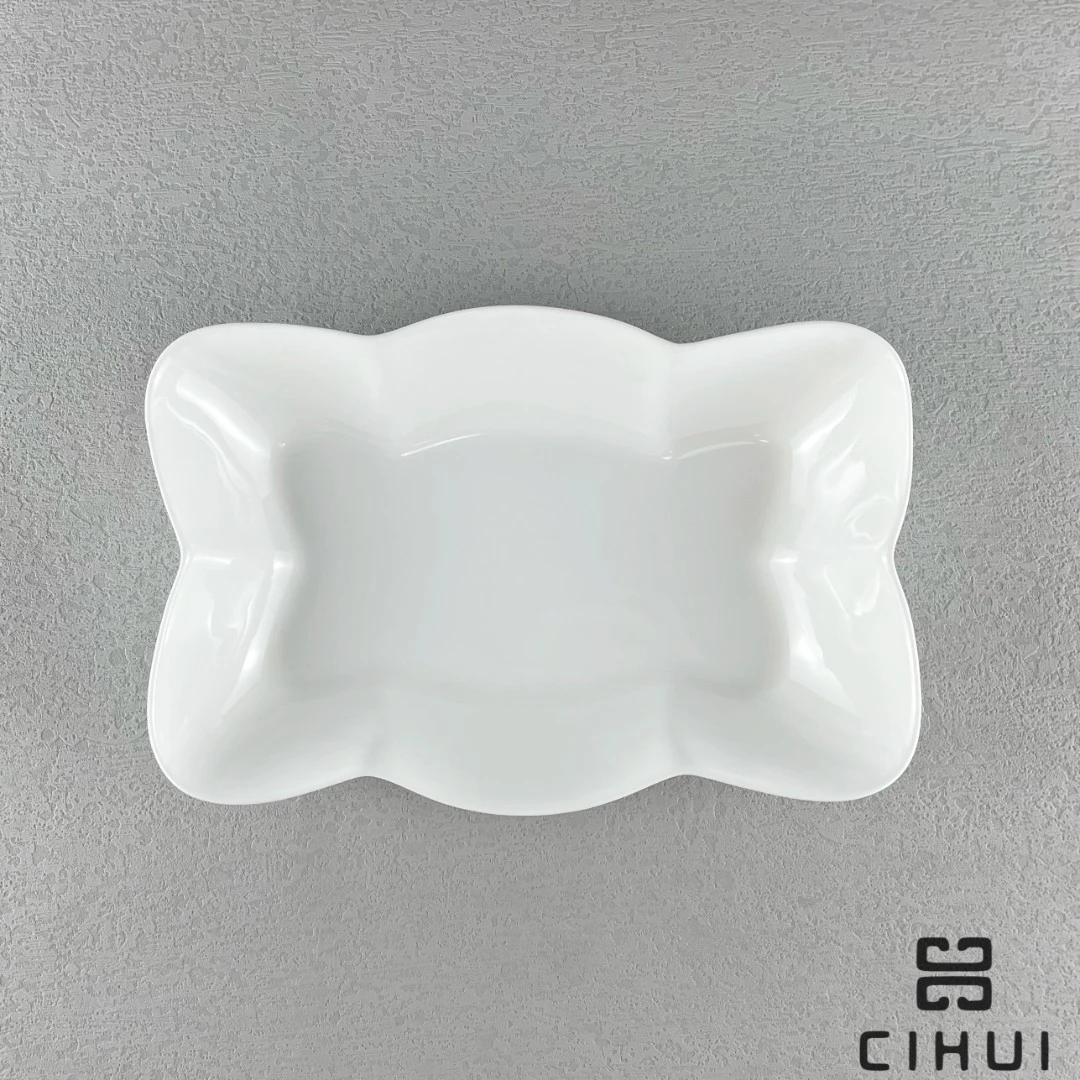 白骨瓷餐具  长方波浪深盘 23cm 家用日式高颜值小众设计感