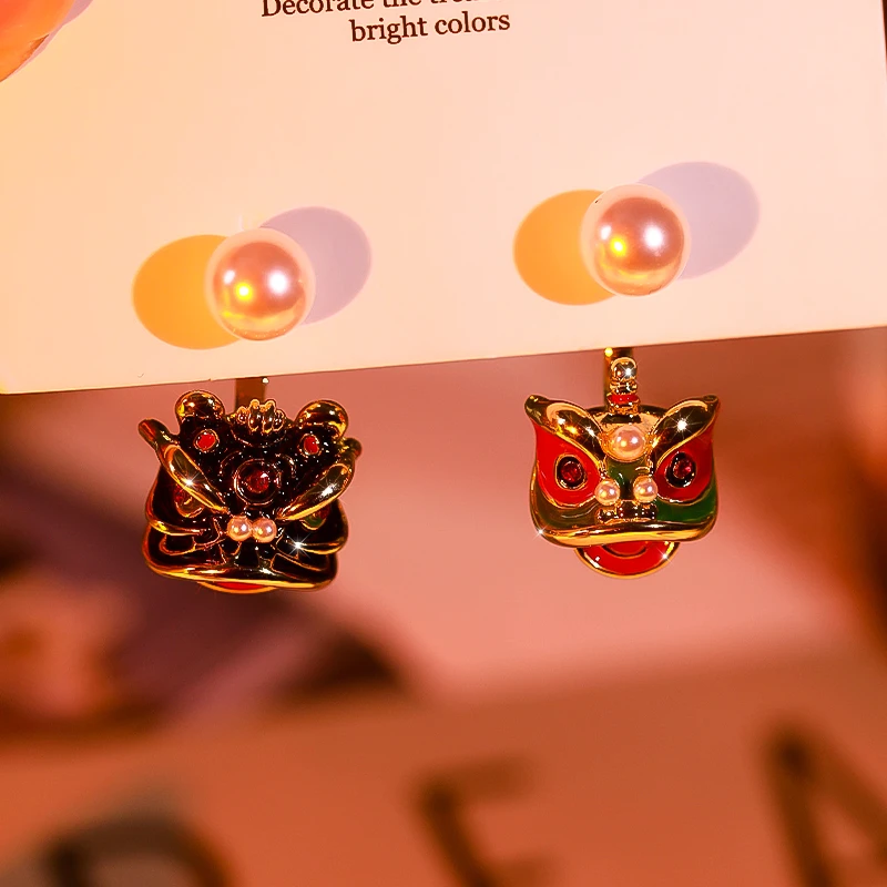 蛟蓓 合金仿珍珠耳饰 【蛟蓓.轻奢饰品】盘龙卧虎  国风耳钉