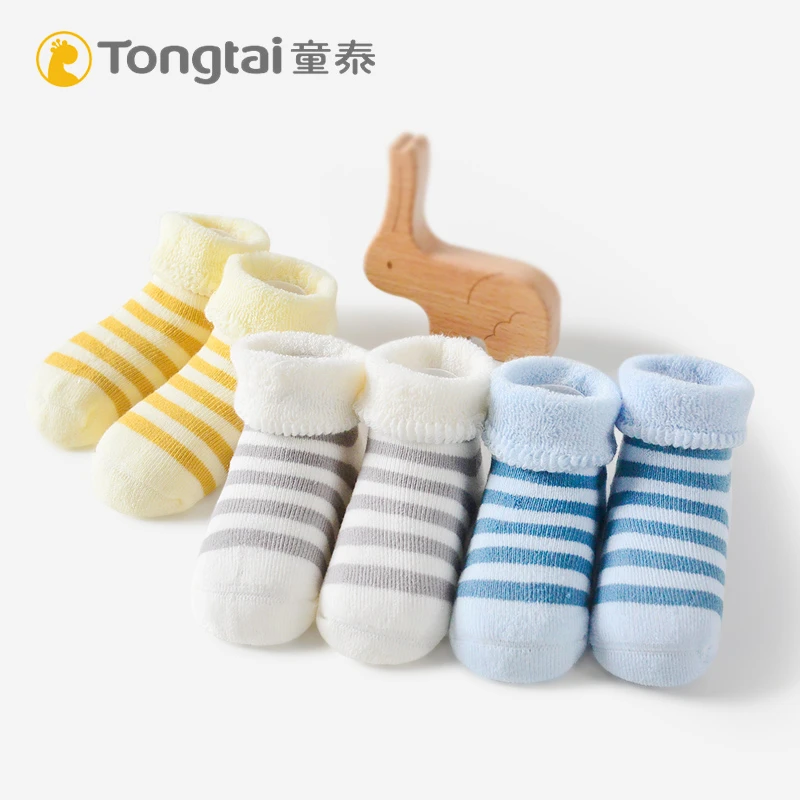 Tongtai/童泰新生婴儿儿袜子0-6个月男女宝宝秋冬季加厚毛巾袜