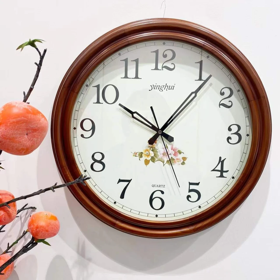 新中式简约实木圆形卧室客厅百搭经典挂钟907（直径43厘米）