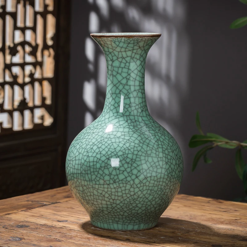 景德镇陶瓷花瓶摆件客厅插花瓷瓶中式家居装饰品瓷器开片瓶子