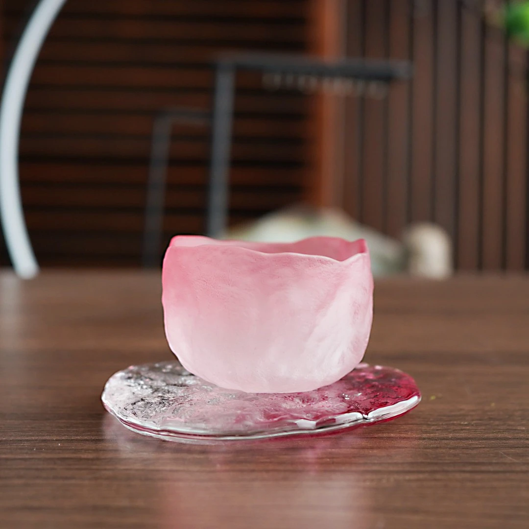 【津雨】樱花粉冰川玻璃茶杯品茗杯日式功夫主人杯家用个人杯喝茶