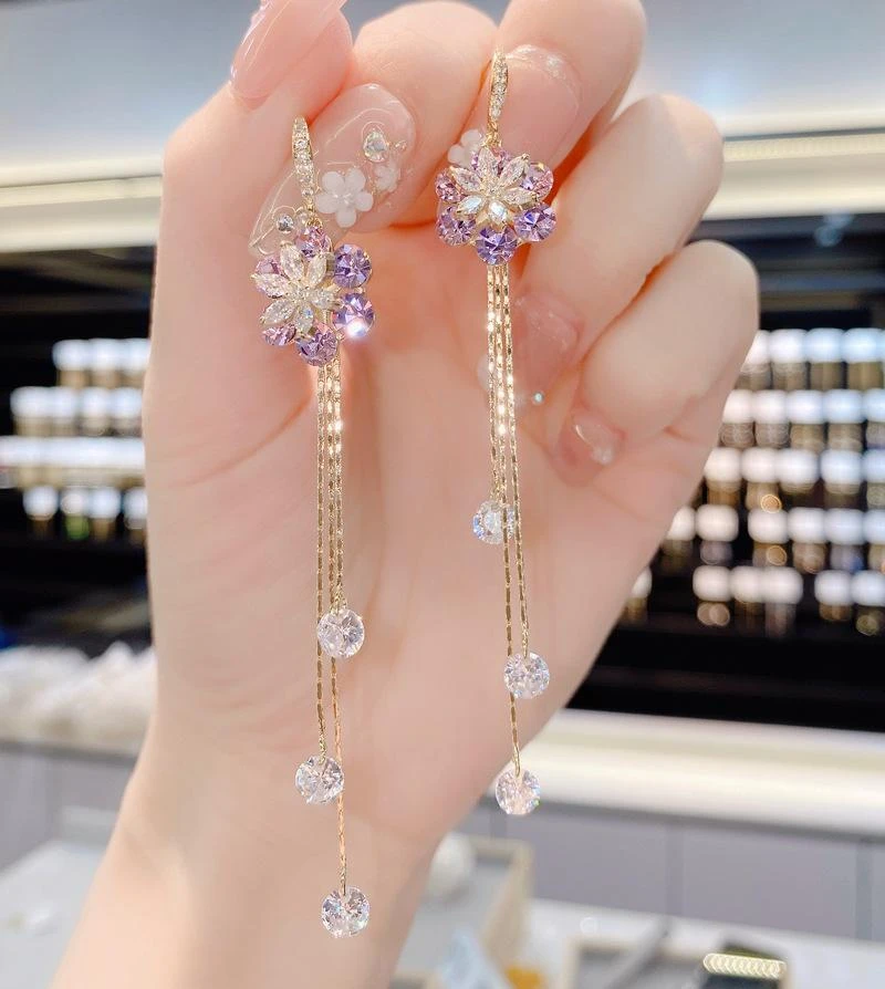 铜合金珐琅耳饰 《37号商品》轻奢女神必备高级紫色妖姬花朵耳饰