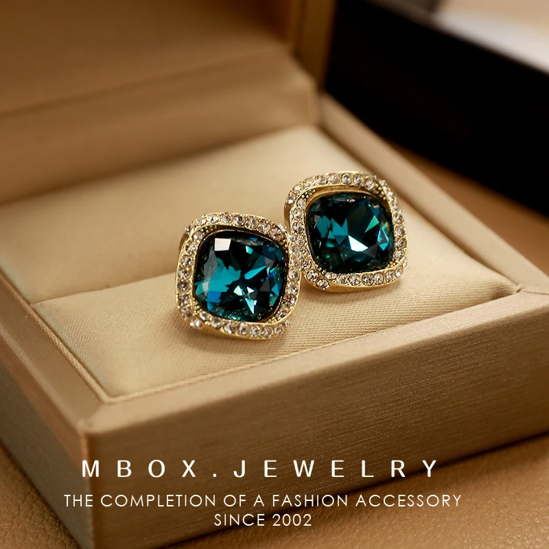 Lonel/洛奈 铜合金合成锆石耳饰 蓝色耳钉经典百搭耳环女素款百搭