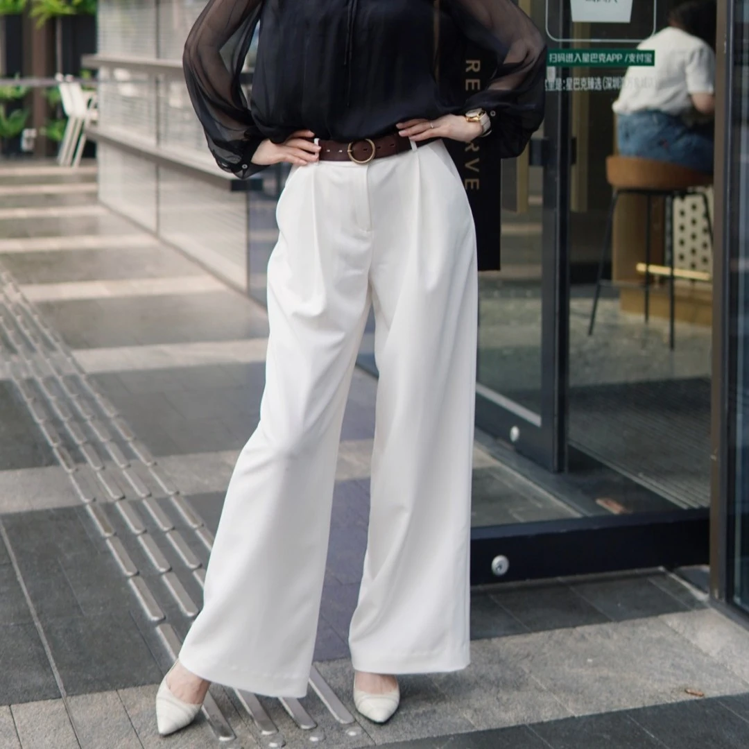 980白色休闲百搭舒适宽松阔腿裤