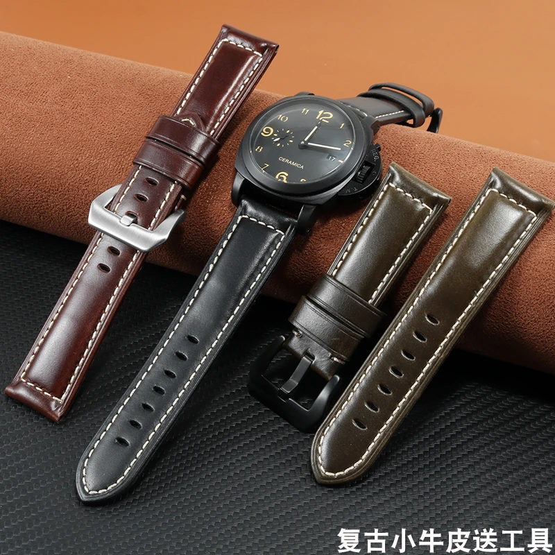 恩玺代用Panerai沛纳PAM111 441海真皮表带化石复古手表带24|26mm