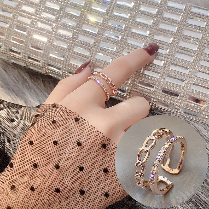 钛钢戒指 时尚新款双层麻花可调节戒指女士气质百搭高级感指环