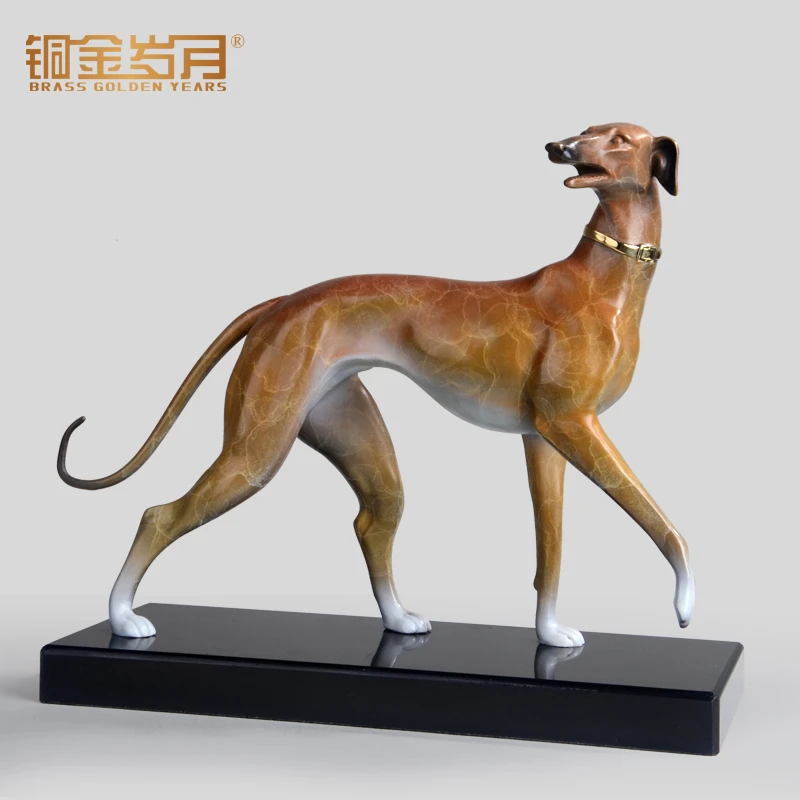铜金岁月《十骏犬之茹黄豹》精品黄铜摆件高中式档家居客厅狗摆件