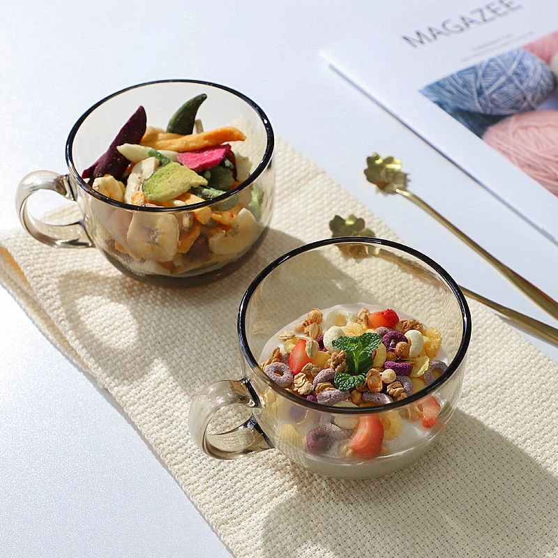 茶色玻璃餐具茶杯咖啡燕麦早餐杯子家用水杯麦片宿舍女容量牛奶
