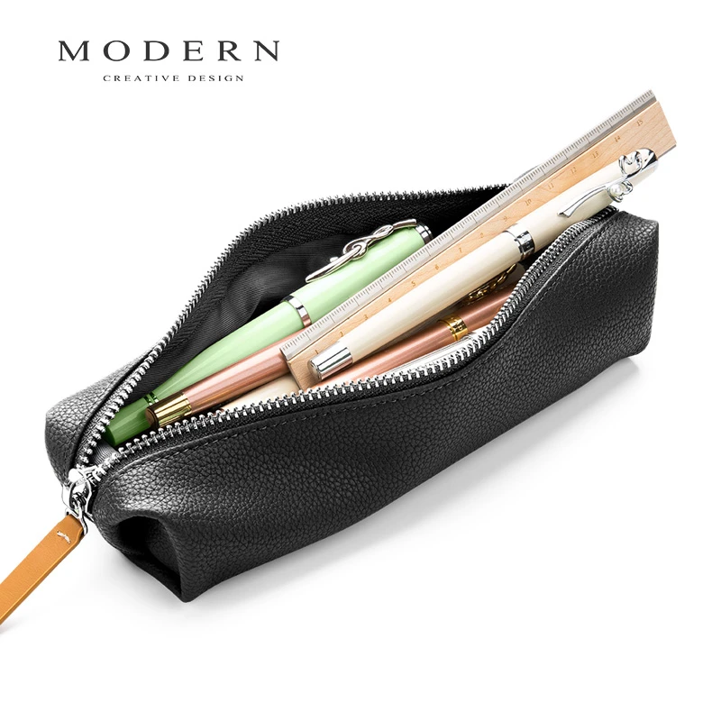 摩登MODERN真皮笔袋大容量男女高中生 文具盒 铅笔盒简约多功能