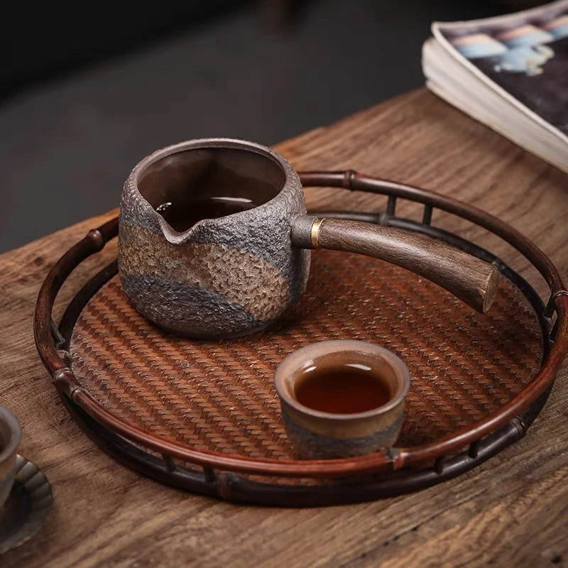 陶瓷侧把公道杯复古仿柴烧公杯茶海日式粗陶分茶器公平杯防烫匀杯