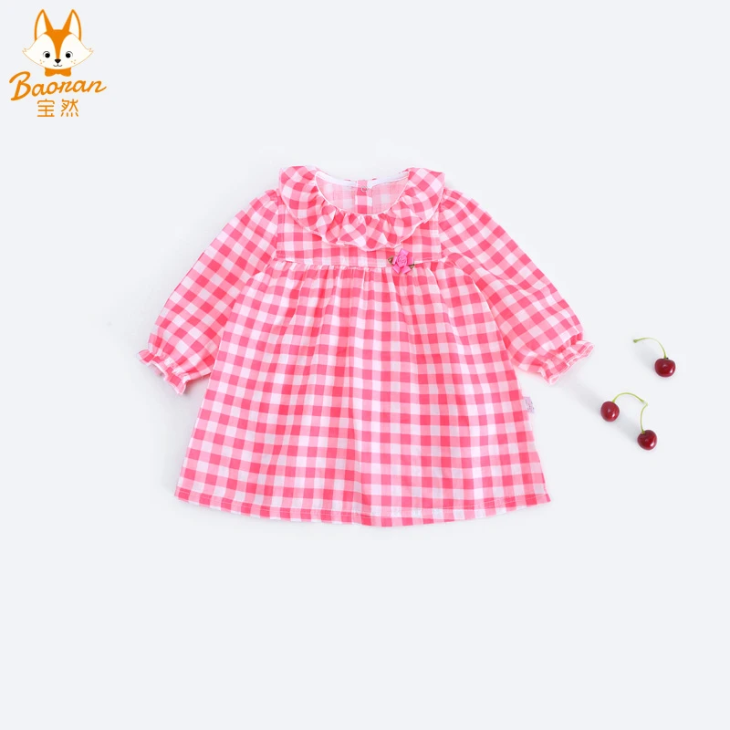 宝然女宝宝秋装长袖连衣裙婴儿纯棉格子衣服洋气公主春秋裙子6605