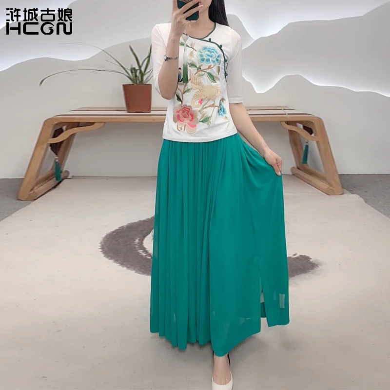 浒城古娘古风复古上档次气质高贵优雅夏季飘逸气质半裙-9B191519