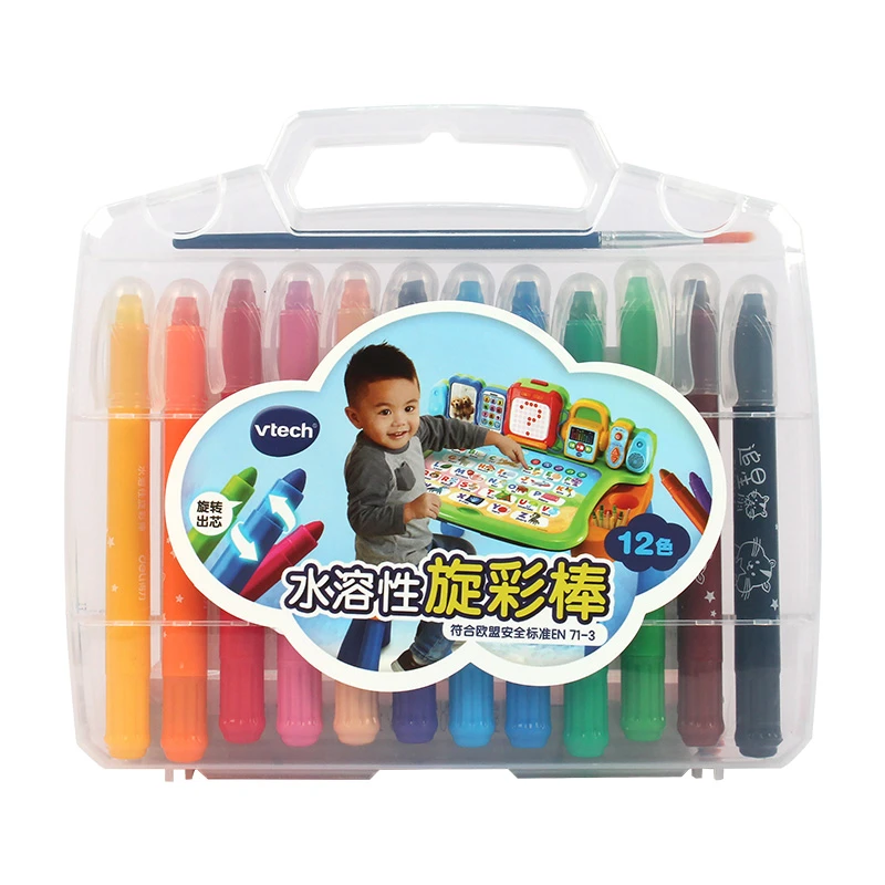 粉丝浮力 - 伟易达水溶性旋彩棒不脏手可水洗幼儿画画笔12色