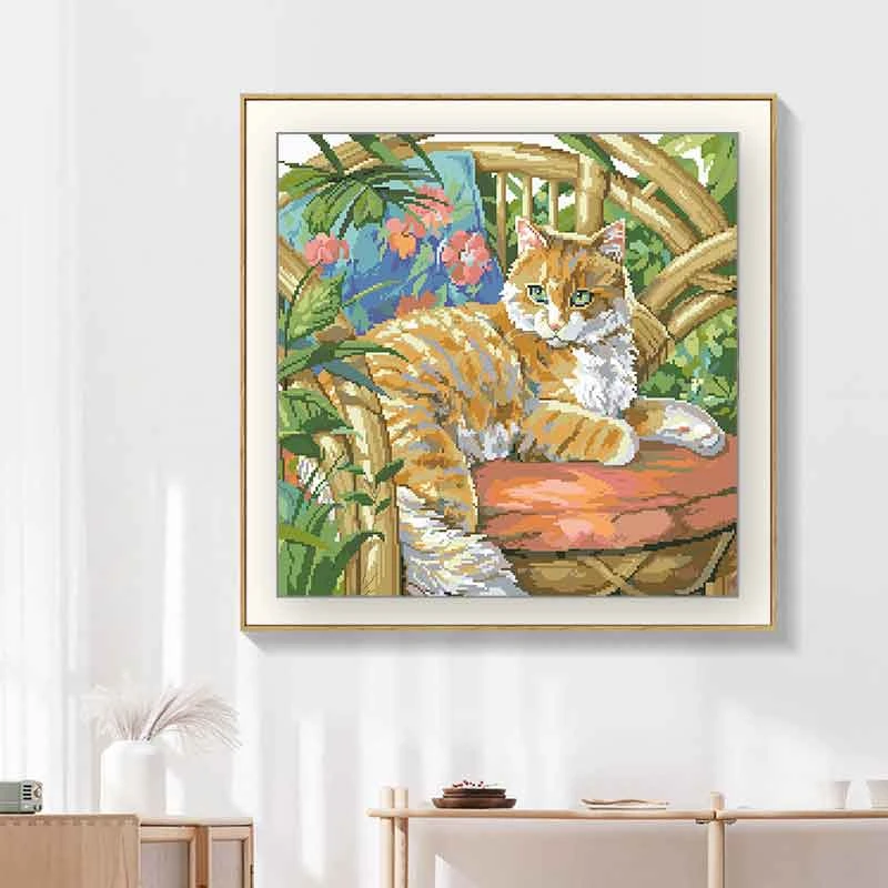 椅子上的猫咪十字绣线绣2023客厅新款手工刺绣自己绣