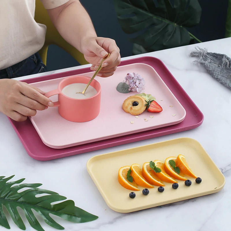 QJDL茶具点心水果托盘 家用小麦秸秆长方形厨房客厅餐厅菜盘批发
