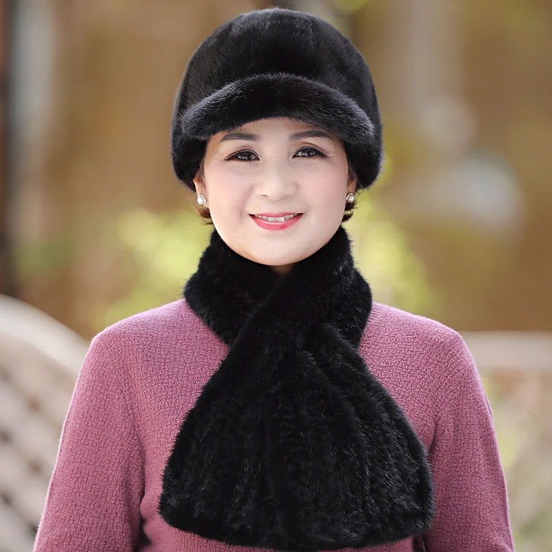 皮草帽子女冬季新款中老年人水貂毛帽子妈妈貂皮帽户外保暖骑士帽