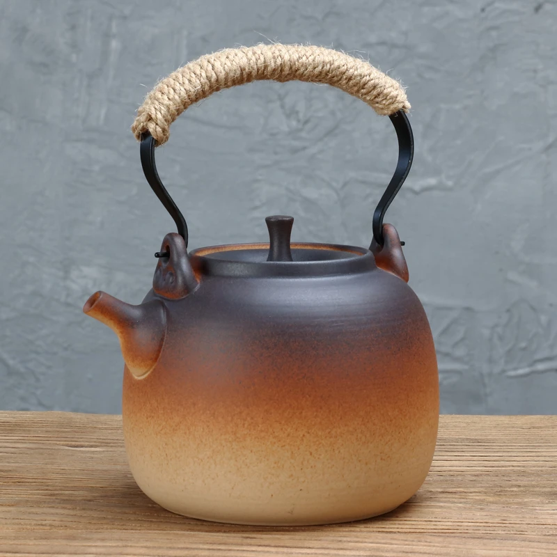 家用粗陶煮茶炉陶土壶功夫烧水壶陶瓷茶壶提梁耐高温单个煤气明火