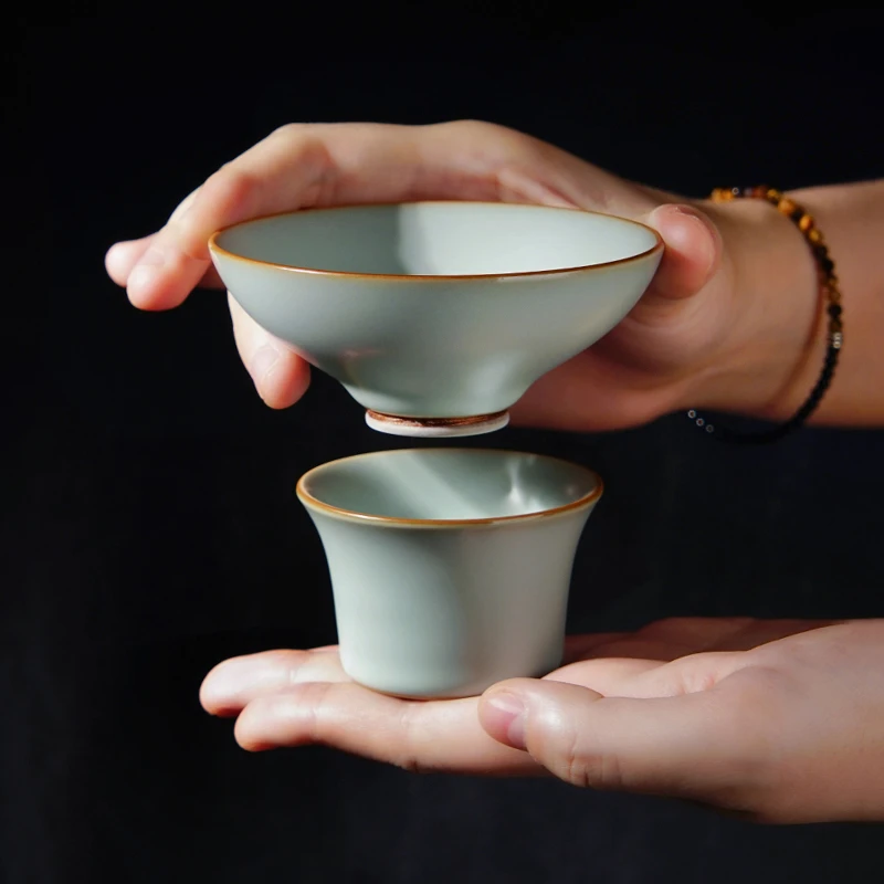 青澹汝窑净心茶漏茶滤套装不开片景德镇陶瓷茶叶过滤器过滤网