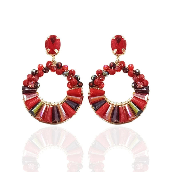 铜合金玻璃耳饰 民族风手工编织耳饰夸张耳环220