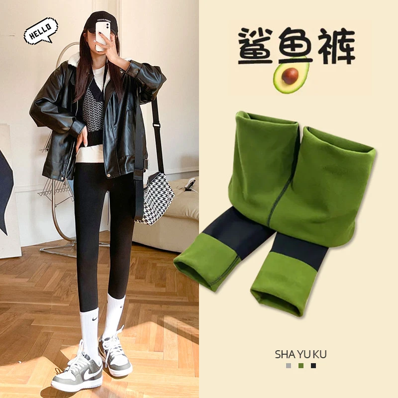 【雪儿专享】高腰加绒鲨鱼裤紧身收腹打底裤女外穿秋冬显瘦芭比裤