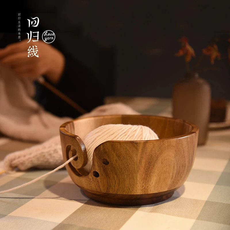 回归线【致匠心】毛线碗 手工相思木编织创意雕刻毛线收纳碗