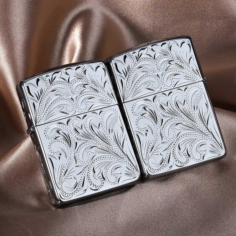 ZIPPO打火机 银色 手雕镀白金富贵花唐草原装正品 盔甲五面富贵41