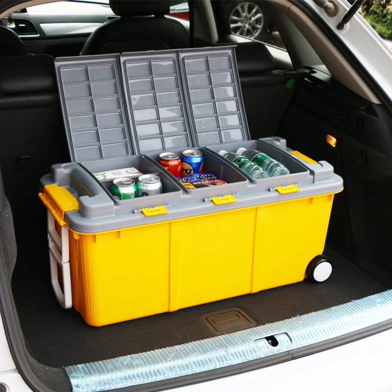 车载储物箱后备箱收纳盒拉杆塑料收纳箱特大号车用隔层两用整理箱