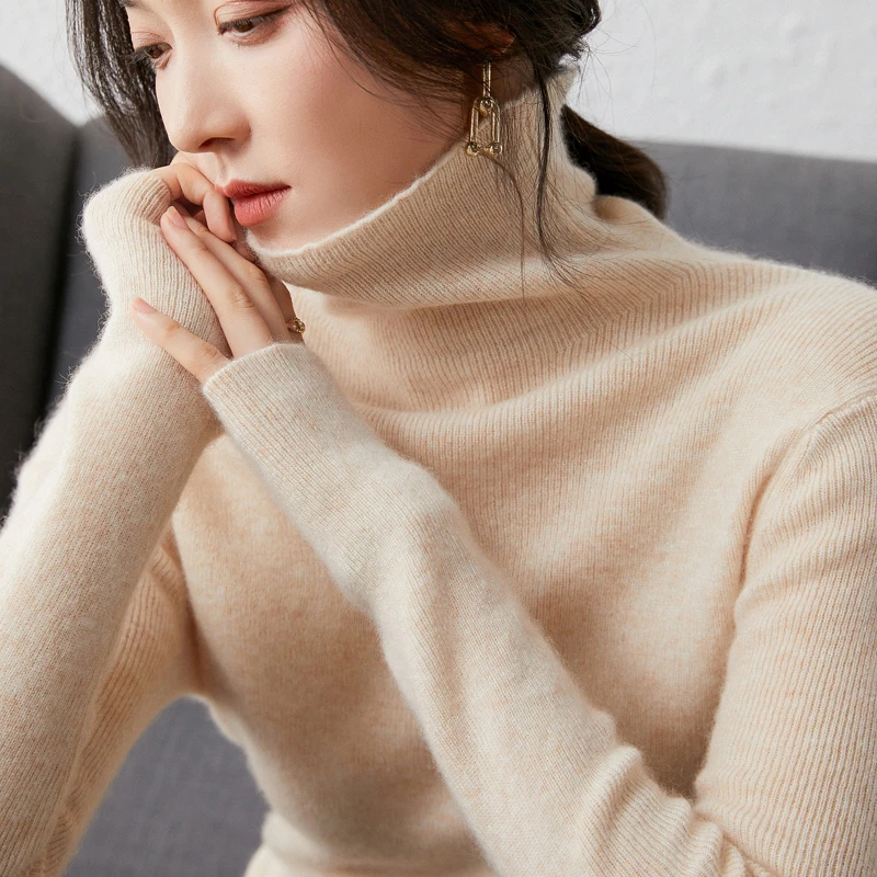 四平针堆堆领羊毛衫女纯羊毛紧身套头打底显瘦针织毛衣强烈推荐