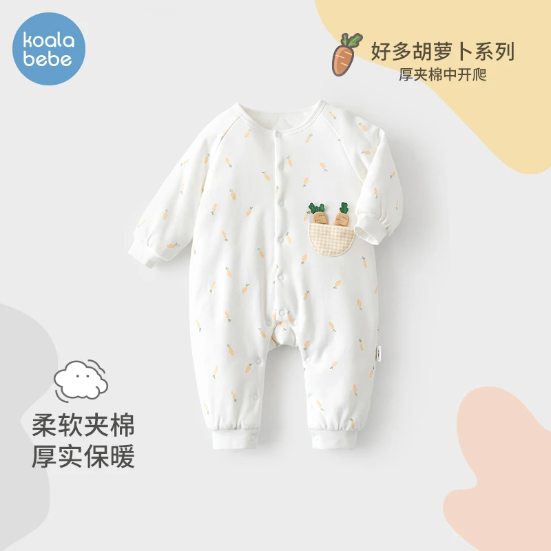 考拉鼻鼻婴儿连体衣冬季加厚款宝宝洋气外出夹棉保暖哈衣爬服萝卜