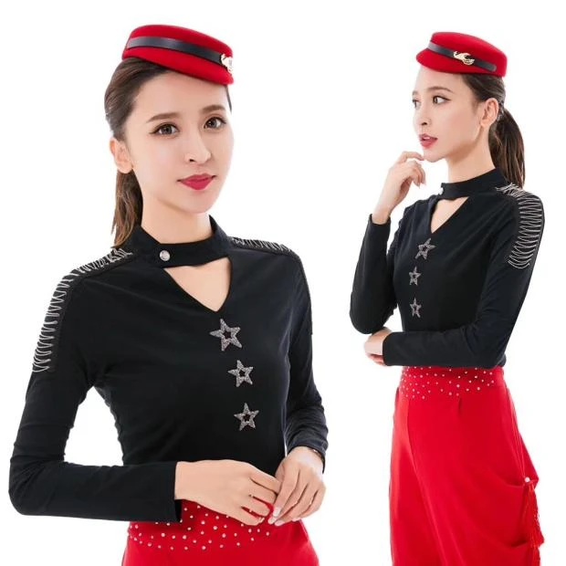 (老师同款)1五角星上衣女舞蹈服水兵舞服装长袖广场舞T恤秋冬新款
