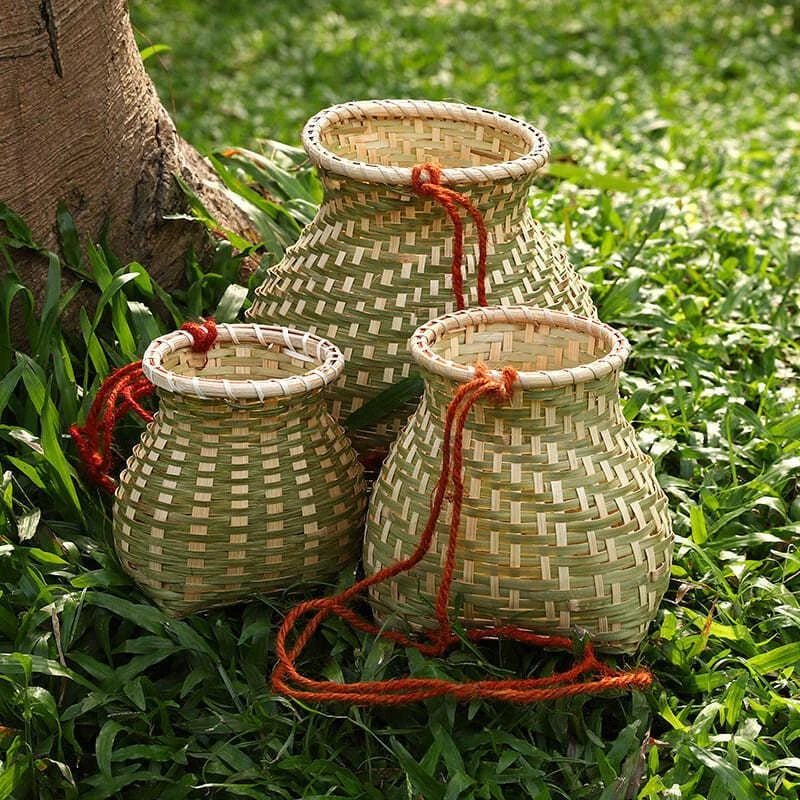 竹编鱼篓小背篓插花装饰鱼篓演出道具儿童玩耍鱼篓宝宝小背篓