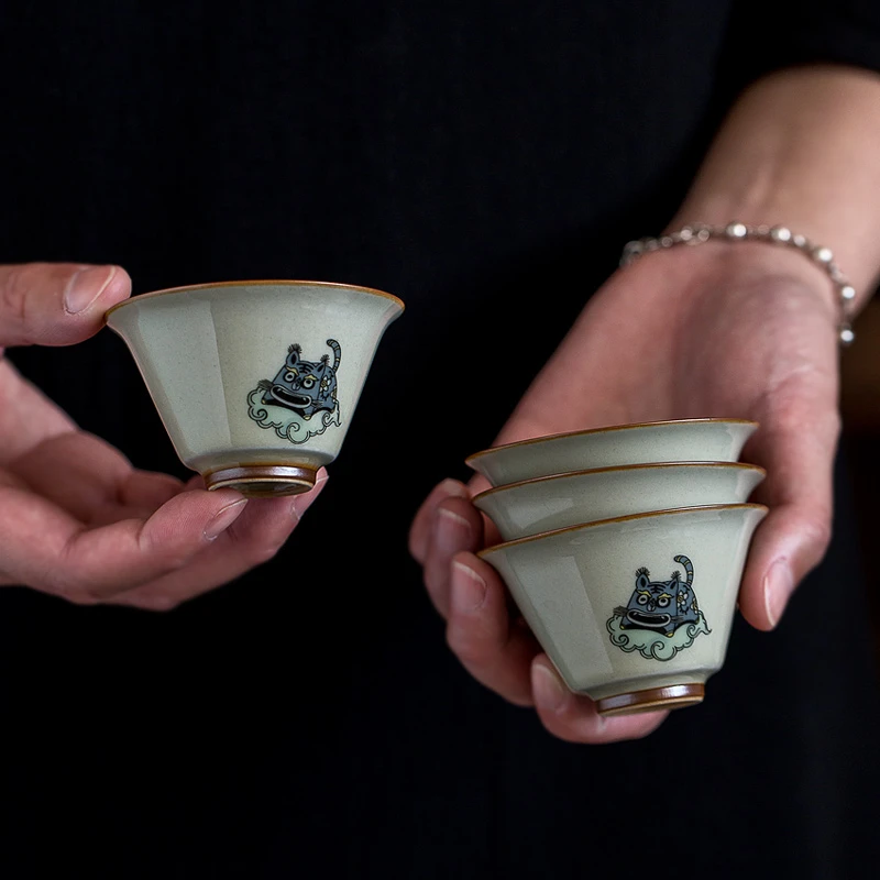 百垚蜜合釉福虎品茗杯家用主人杯客杯生肖虎年创意喝茶杯功夫茶具