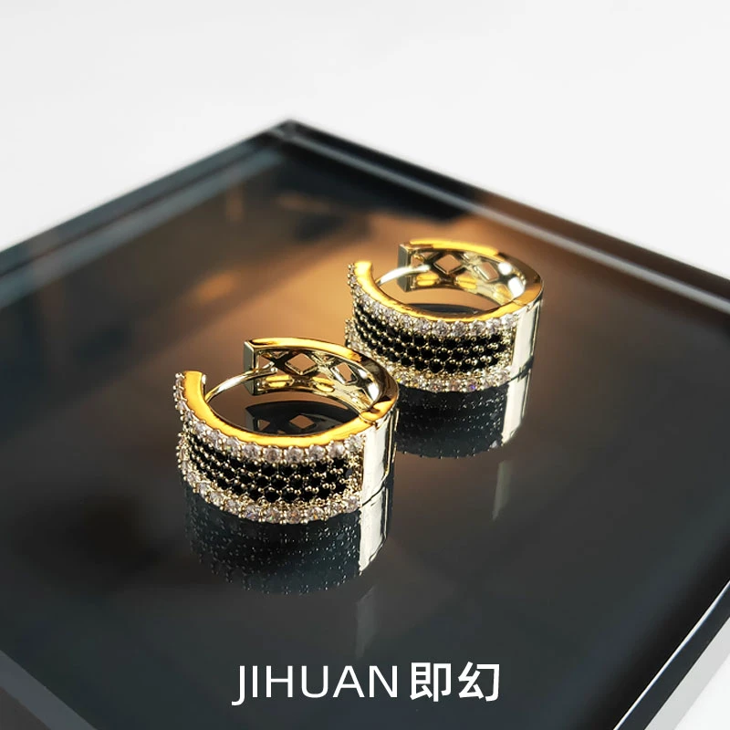 铜合金耳饰 ♦前世缘-黑 简约百搭设计师限定高级素款耳环 A-4610