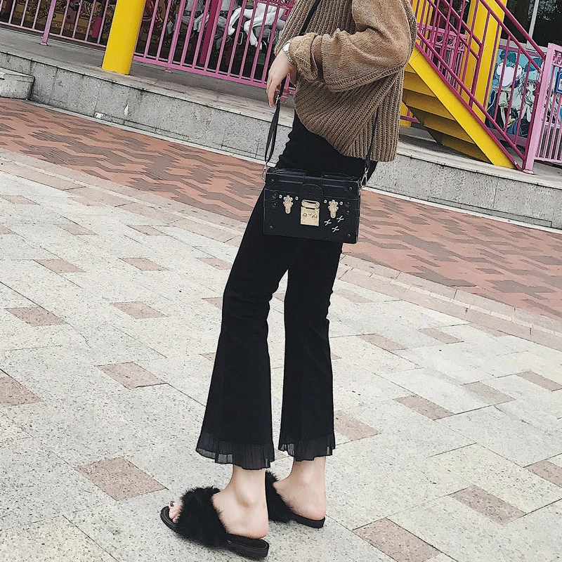 喇叭裤女高腰显瘦黑色九分裤子阔腿牛仔直筒裤2022新款微喇裤春夏