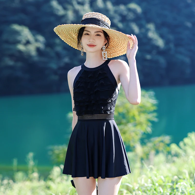 【汐歌儿】高颜值泳衣高腰线遮肉显瘦温泉气质网红款度假风游泳必备