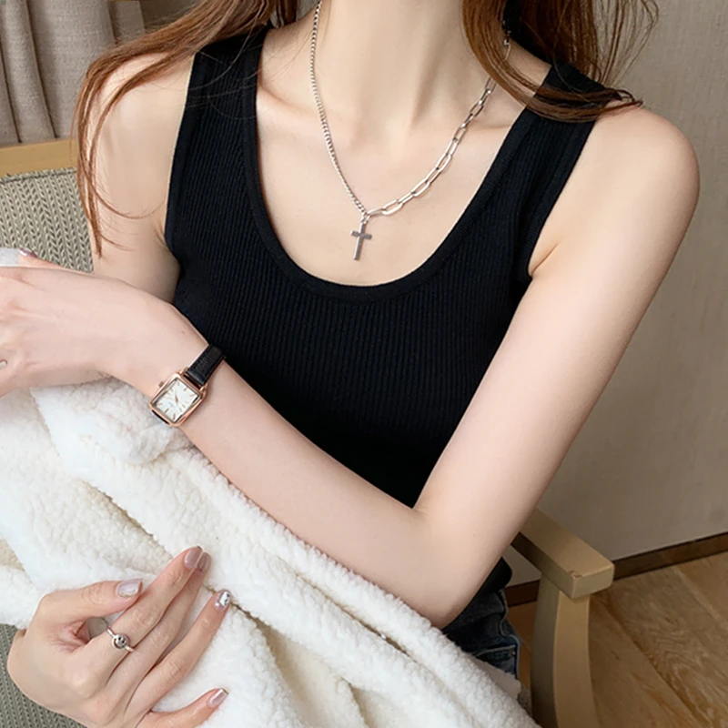 设计感小众百搭修身针织冰丝短款打底上衣吊带背心女夏内搭无袖