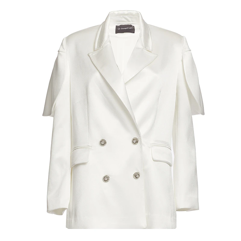 SUNGDO GIN白色光感斗篷式双排扣西装外套21AW003