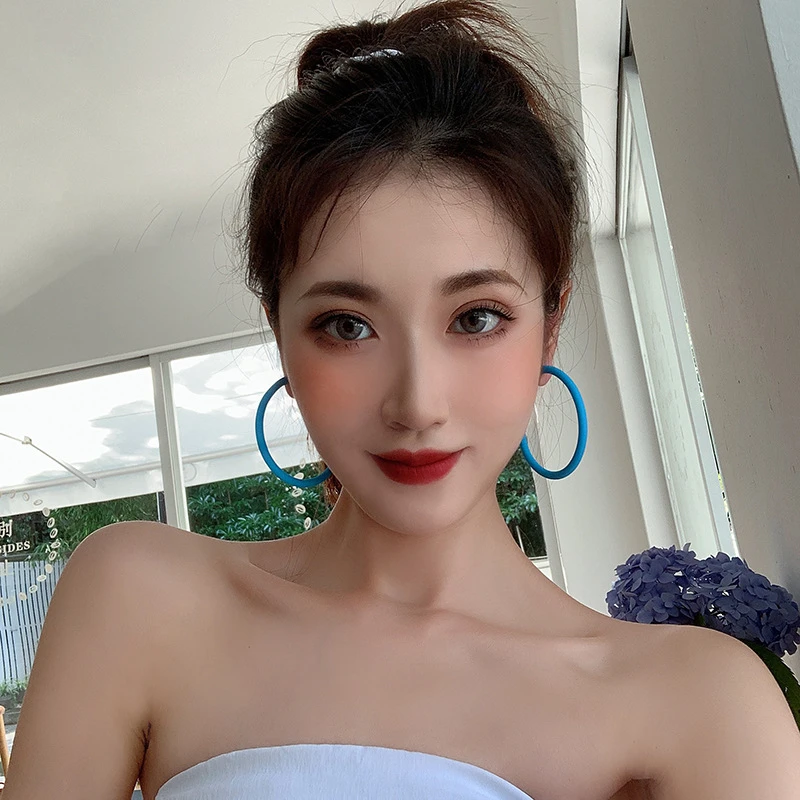 铜合金耳饰 个性糖果色大圈圈耳环夸张时尚气质蓝色小众百搭欧美