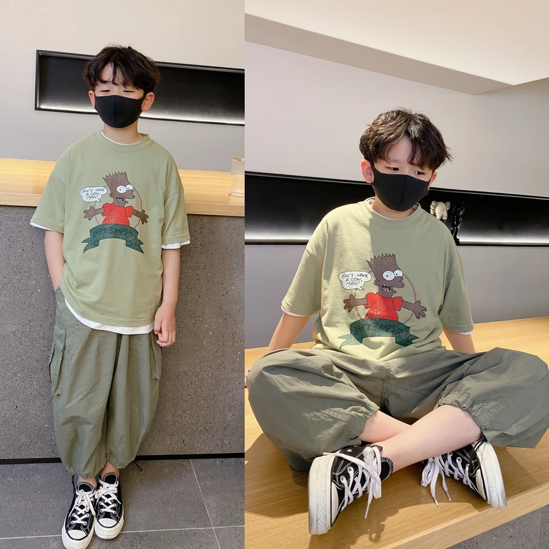 儿童短袖t恤夏季新款童装男童宽松卡通打底衫中大童夏装2106  A