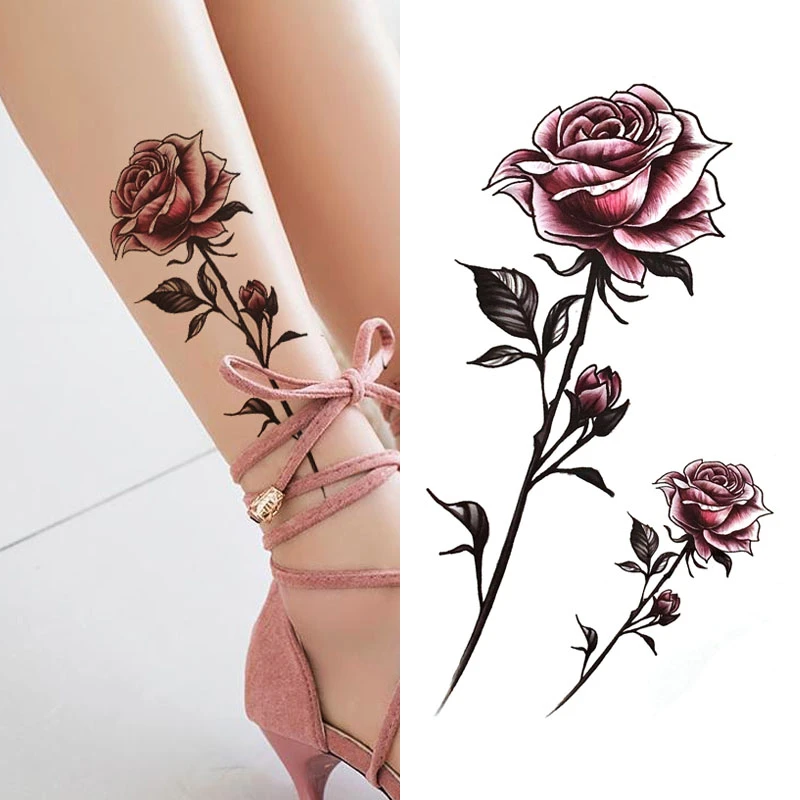 【3张一份】彩色玫瑰花身体贴画防水持久女款贴花 唯美图案高品质