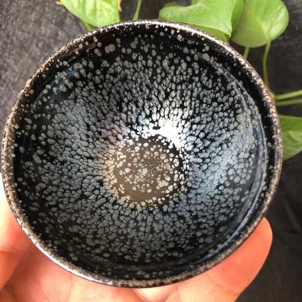 驷盏星耀建窑建盏茶杯银斑油滴束口盏茶盏主人杯礼盒装陶瓷纯手工