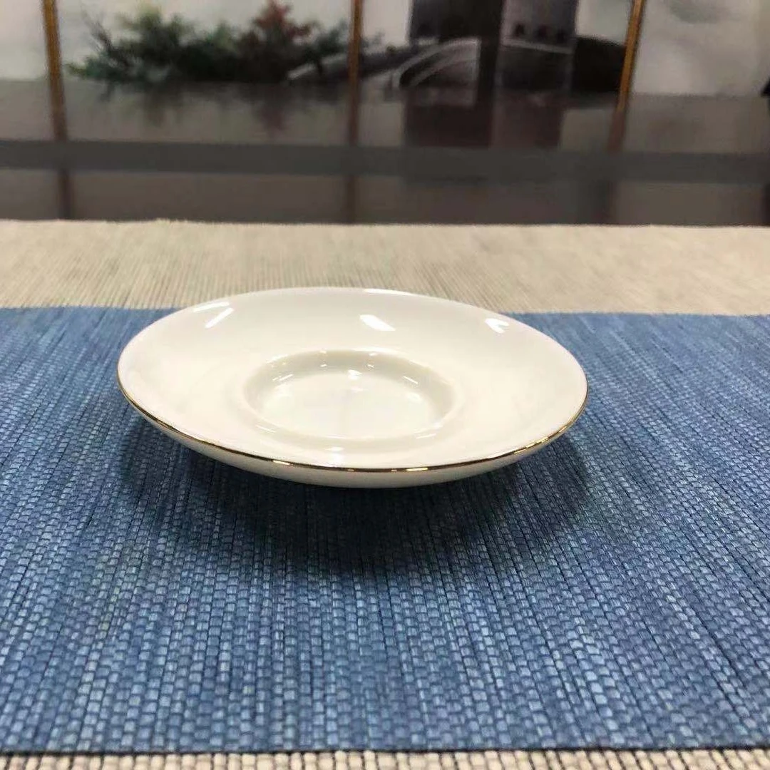 唐蕴-热销款茶道羊脂玉瓷白瓷纯白金边茶盖碗单底托居家办公茶具