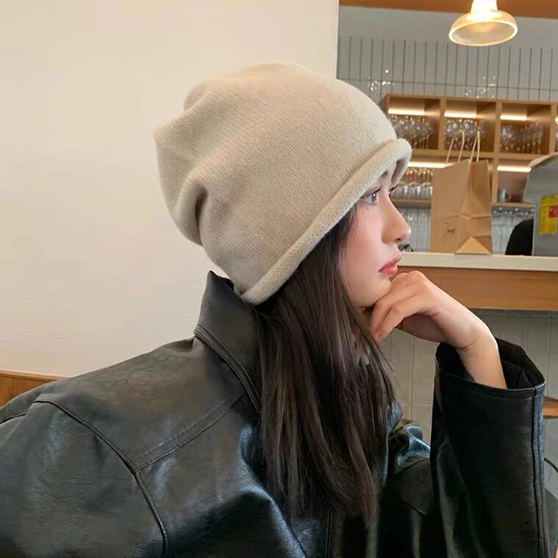 个性百搭套头帽女秋冬ins网红显白堆堆帽情侣卷边时尚保暖冷帽潮